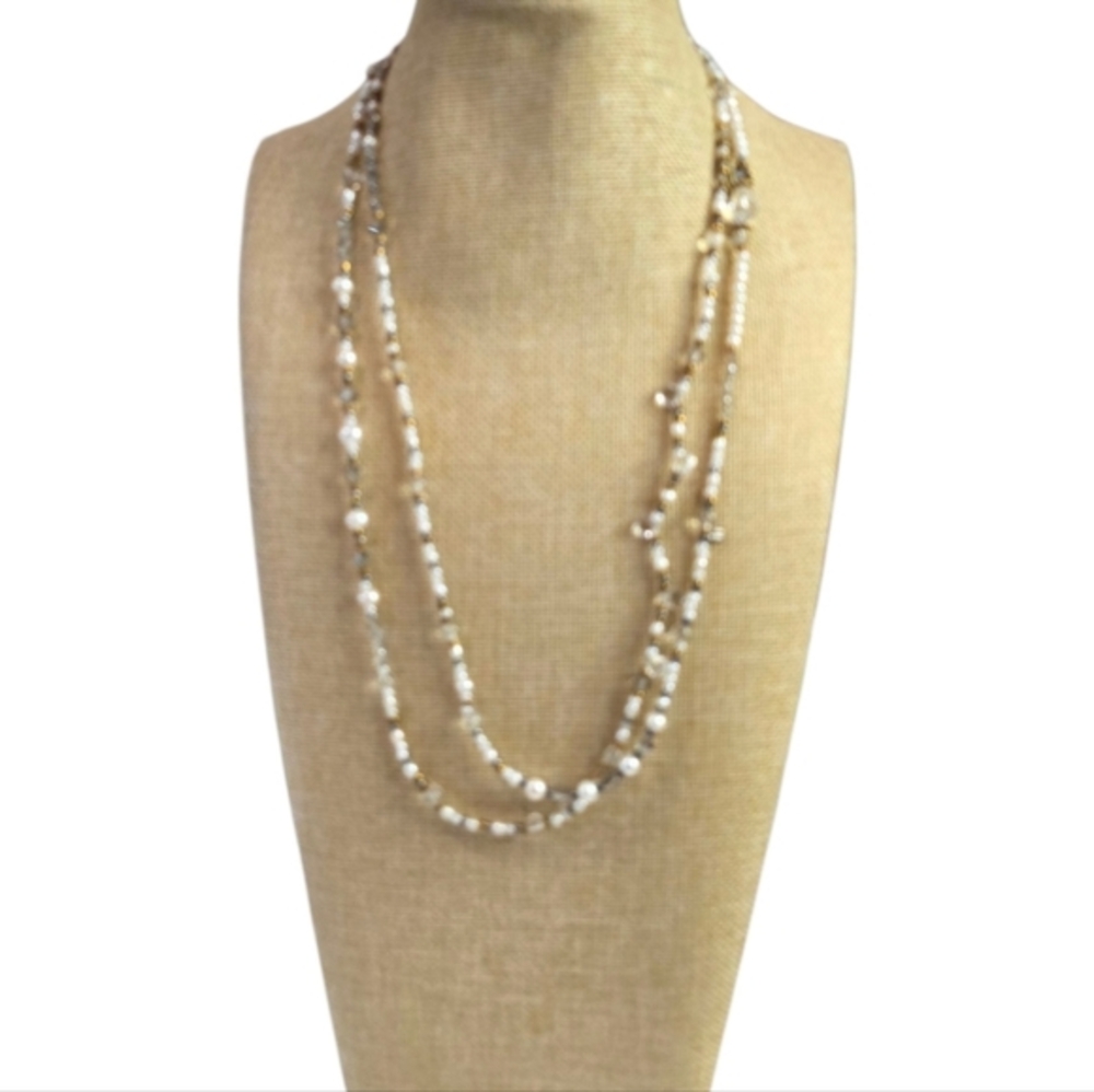 SILPADA Stardust 54 Sterling Silver Brass Pearl Crystal Beaded Necklace - Picture 3 of 12